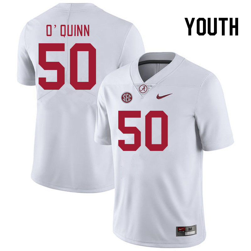 Youth #50 Brock O'Quinn Alabama Crimson Tide College Footabll Jerseys Stitched Sale-White